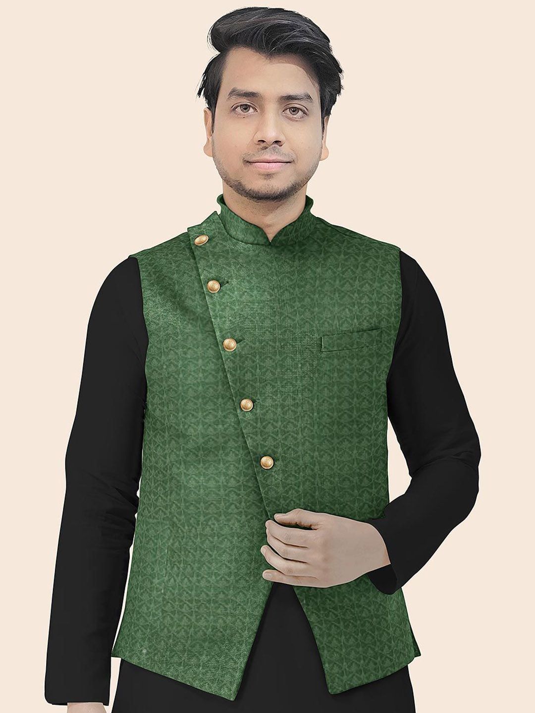 Utsav Fashion Men Embroidered Georgette Nehru Jacket in Green