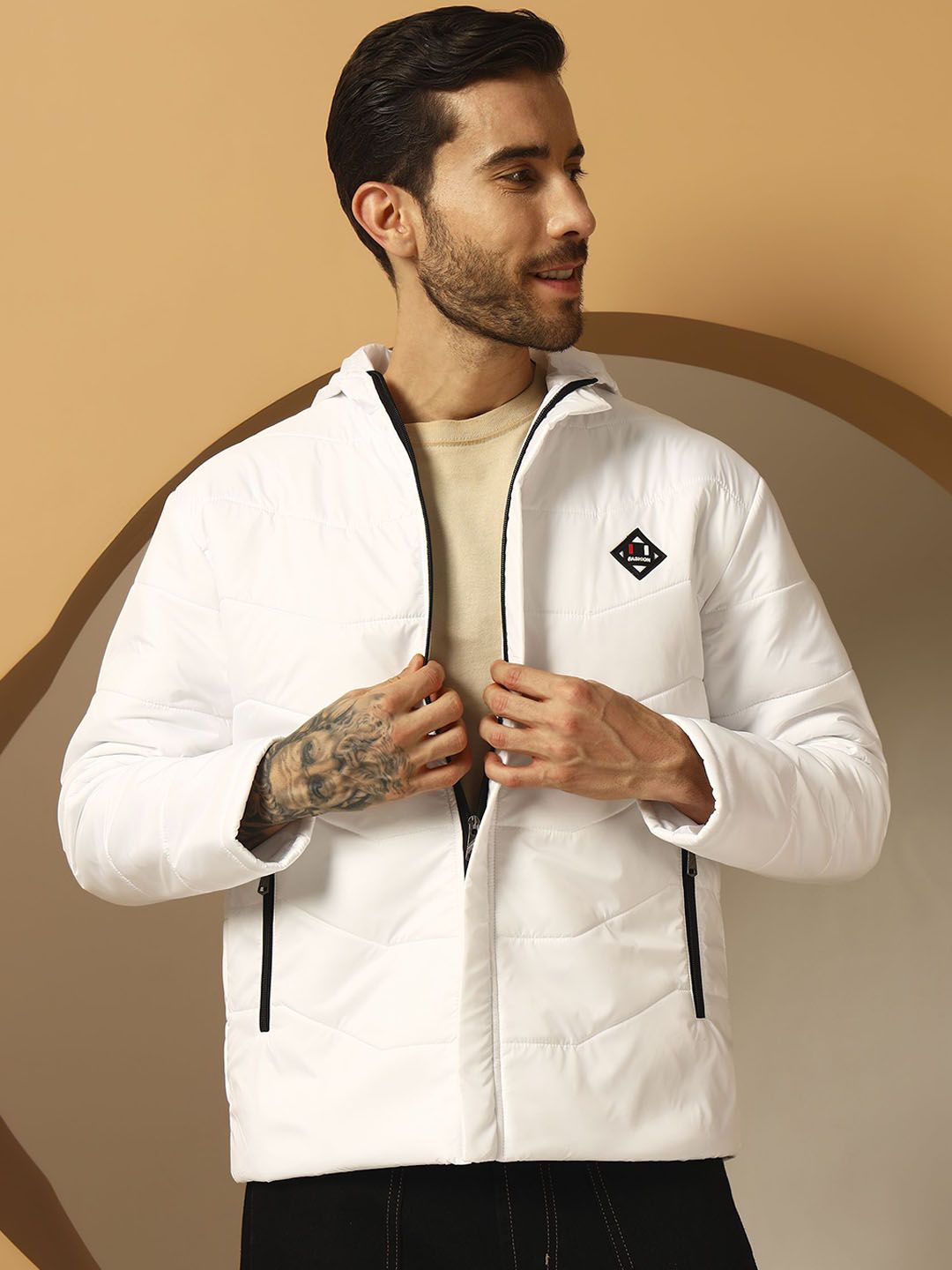 Christy World Men Hooded Solid Padded Jacket