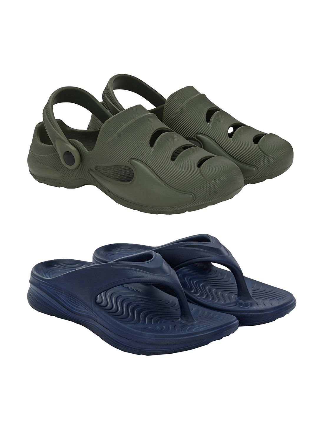 BIRDE Men Set Of 2 Textured Breathable Clogs Flip Flops