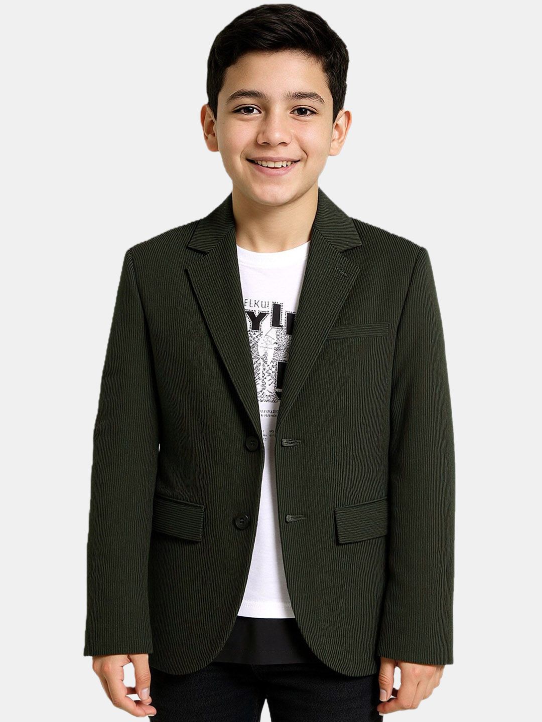 CHARCHIT Boys Self-Design Comfort-Fit Full Sleeves Single-Breasted Blazer With T-Shirt