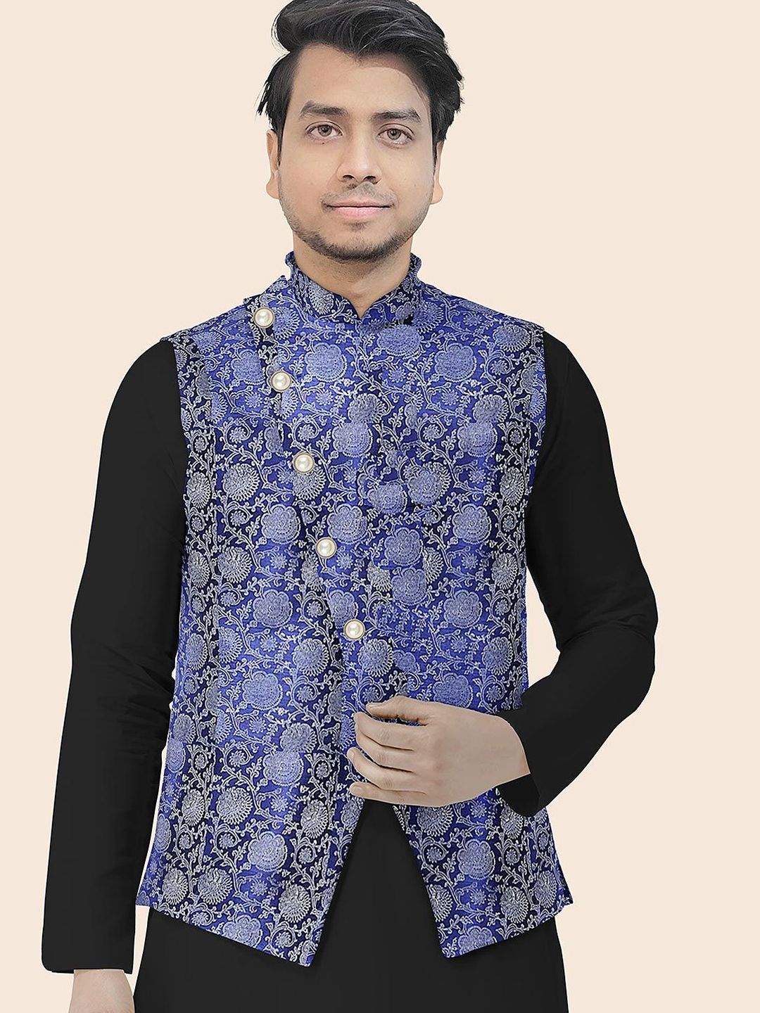 Utsav Fashion Men Floral Woven Design Nehru Jacket