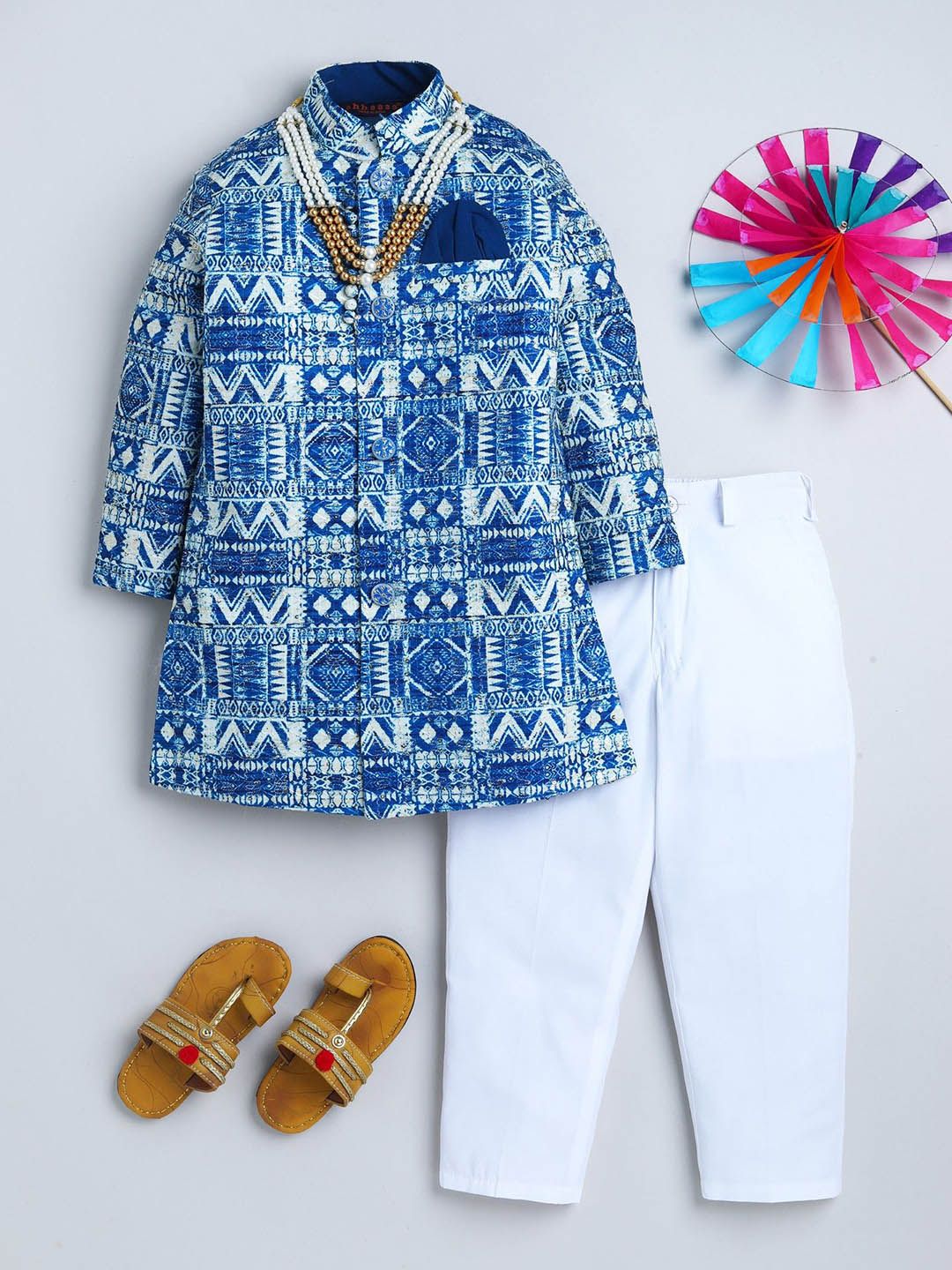 ahhaaaa Boys Geometric Printed Sherwani Set