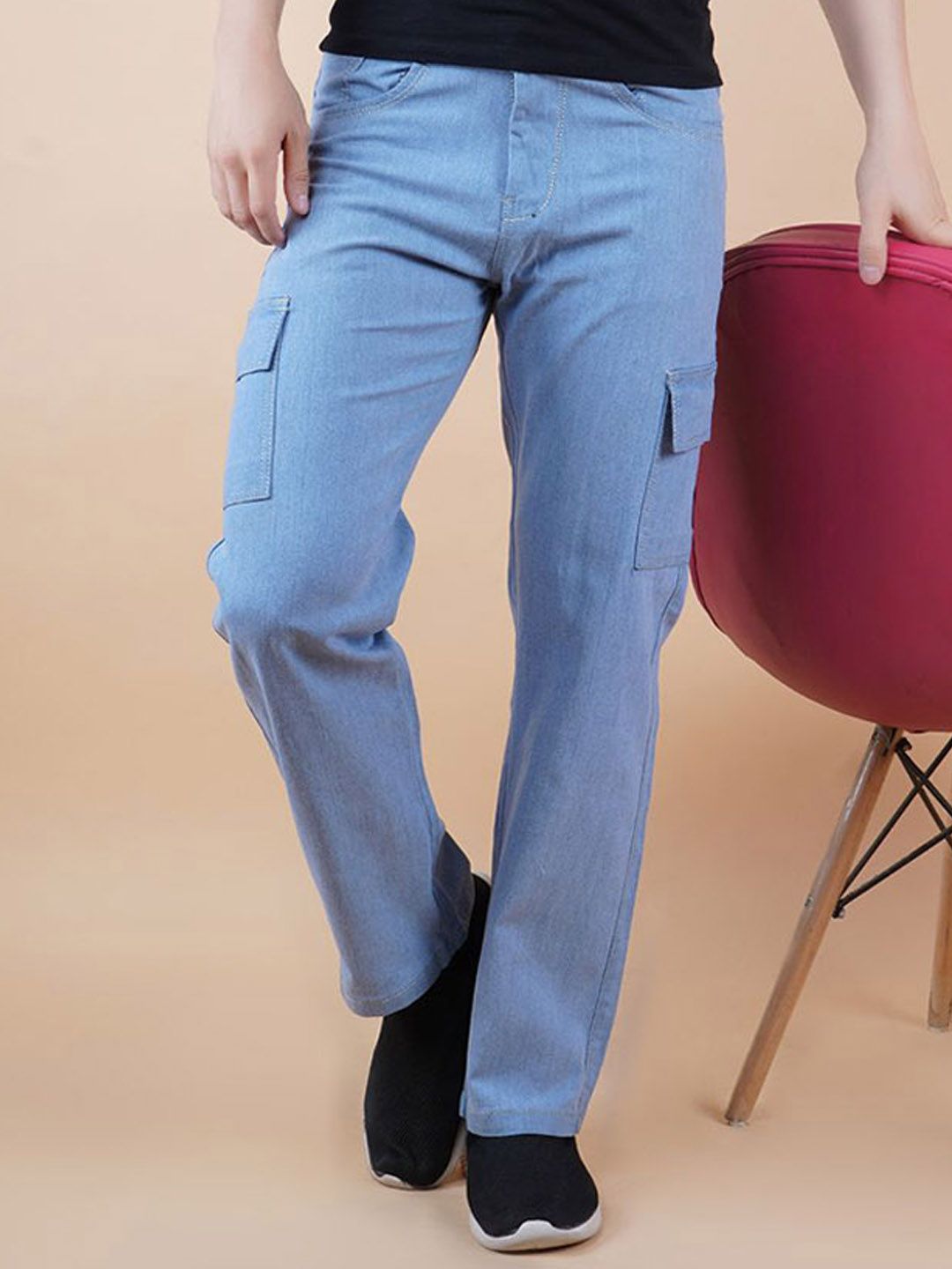 MaverIQ Men Classic Baggy Mid-Rise Stretchable Cargo Styles Jeans