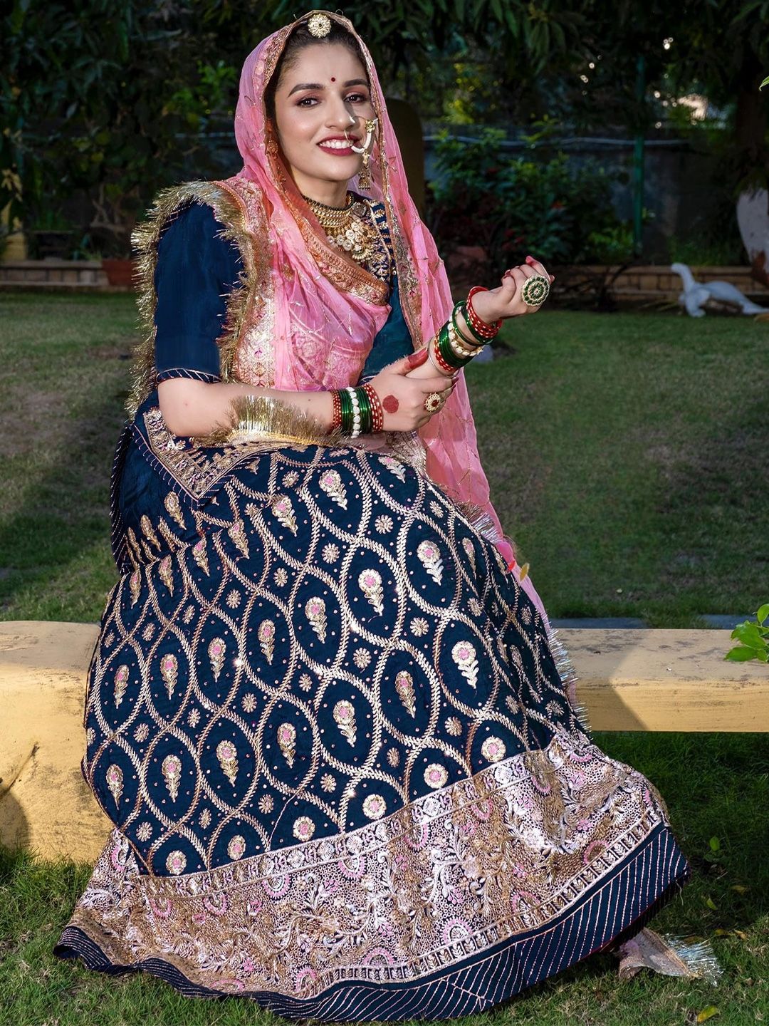 MADHUR HAND WORK ART Embroidered Beads and Stones Satin Semi-Stitched Lehenga Choli