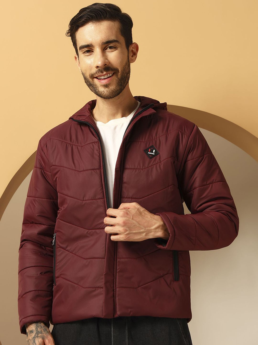 Christy World Men Hooded Solid Padded Jacket