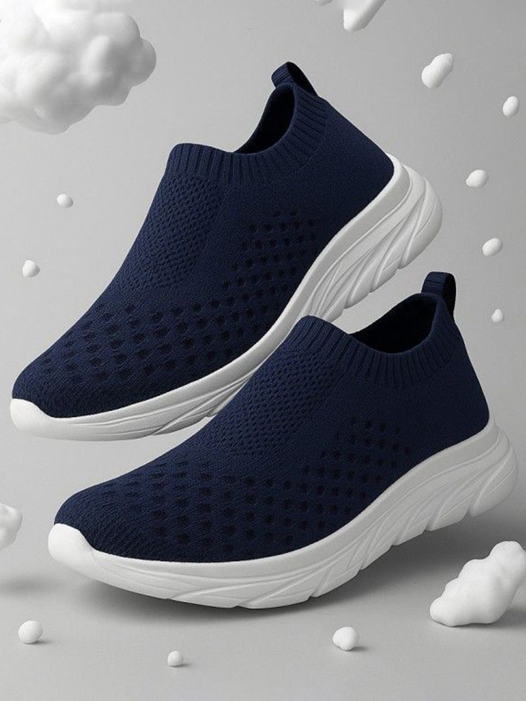 KRAASA Navy Blue Mesh Slip-On Walking Shoes