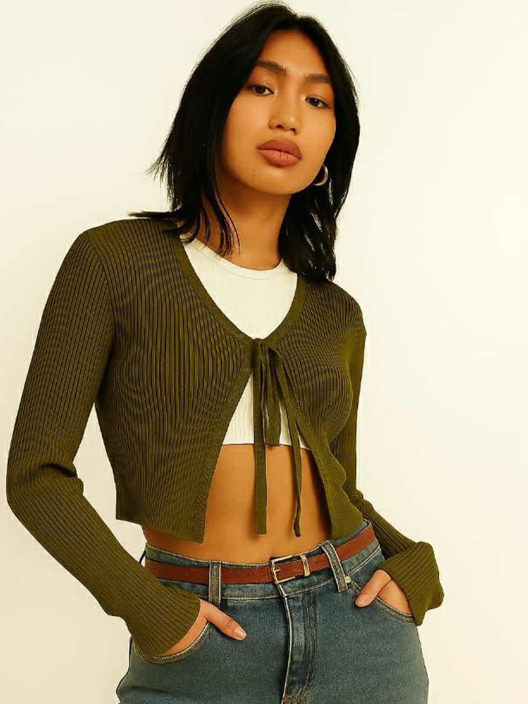 Buy ZEROZABAR Women Olive Green Ribbed Crop Top - Tops for Women