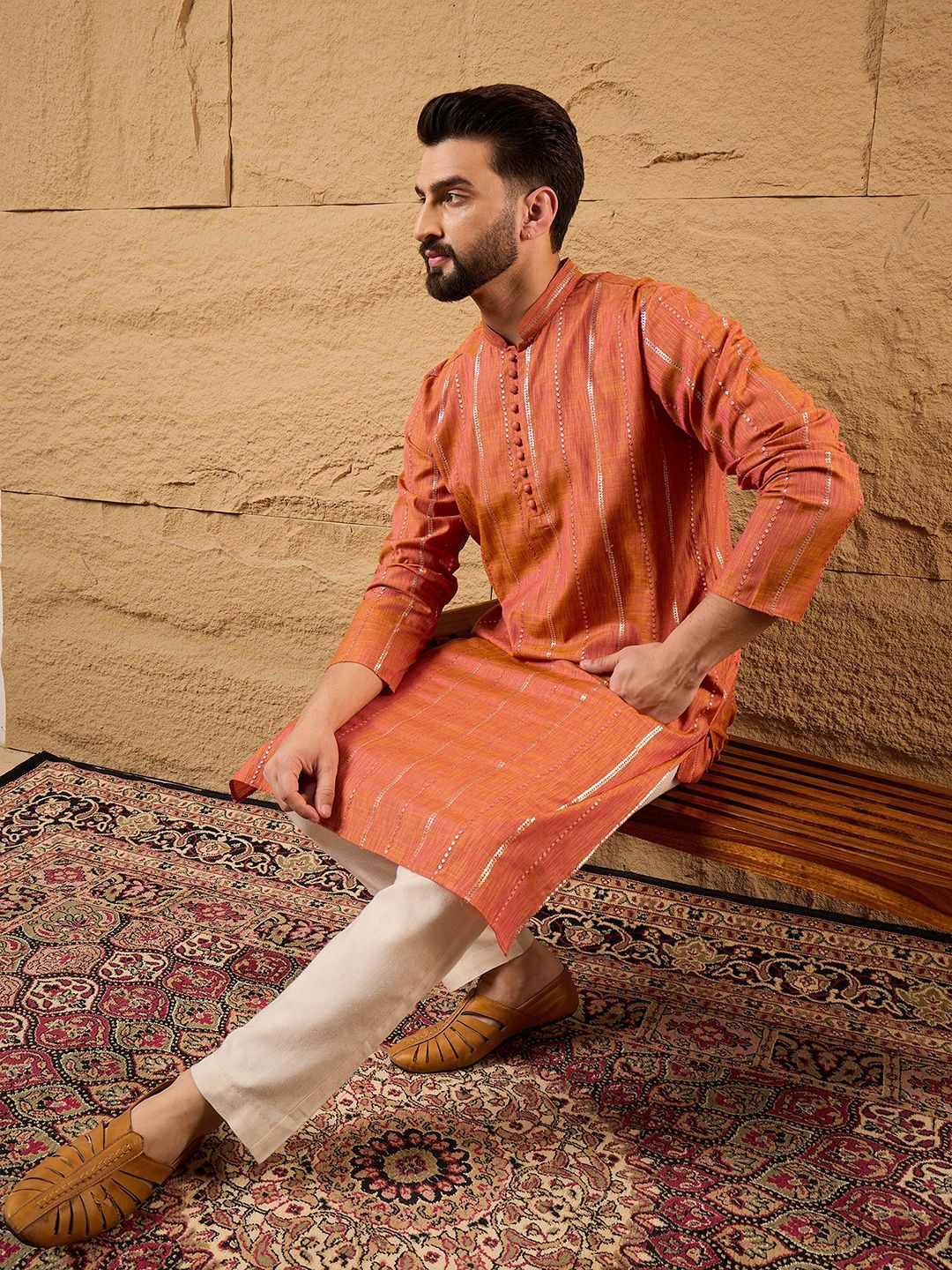 Ethnic Bay Men Embroidered Sequinned Kurta