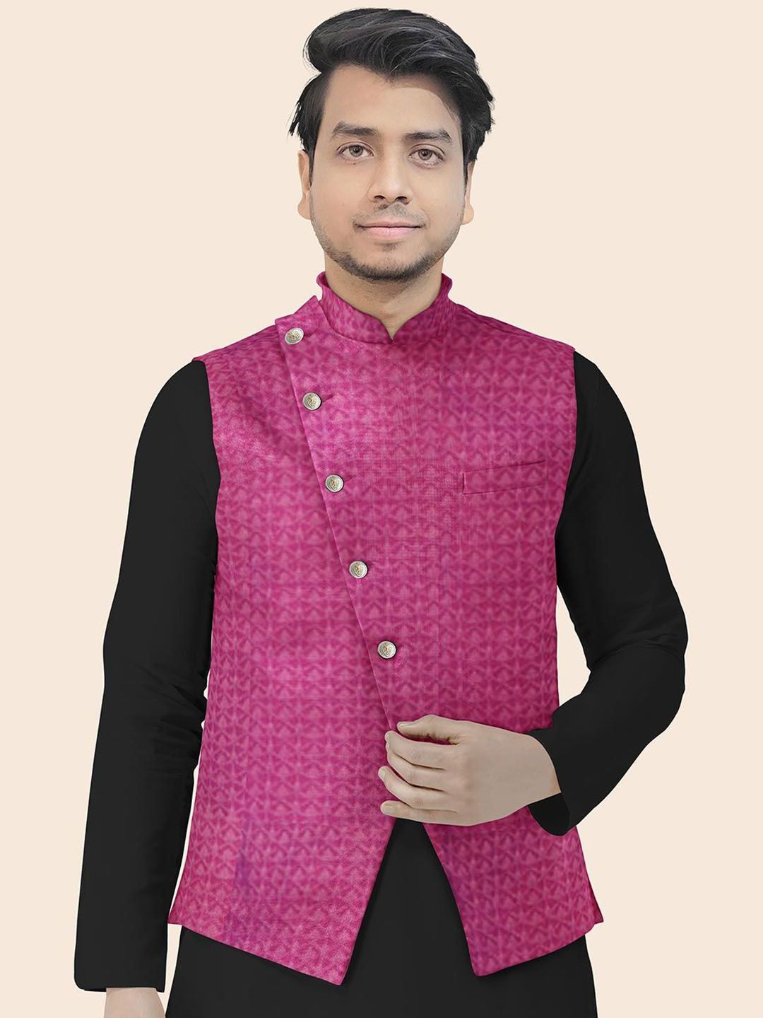 Utsav Fashion Men Magenta Embroidered Georgette Nehru Jacket