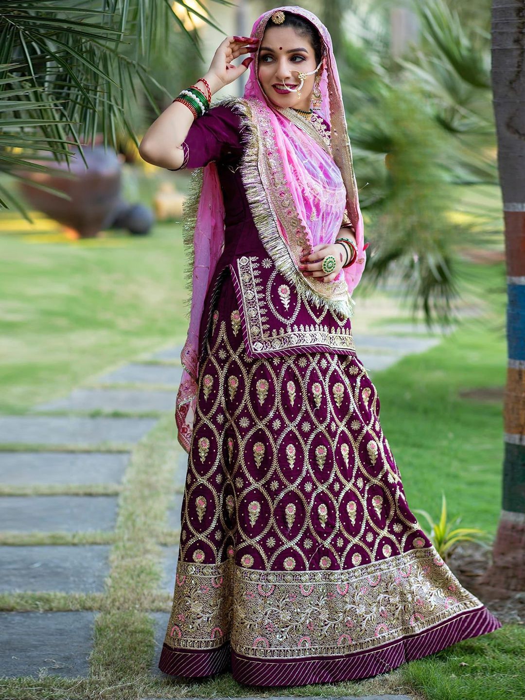 MADHUR HAND WORK ART Embroidered Beads and Stones Satin Semi-Stitched Lehenga Choli