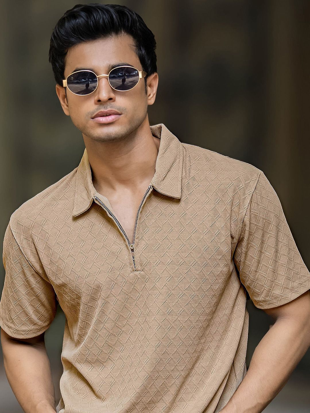 Maniac Textured Polo Collar Slim Fit Cotton T-shirt