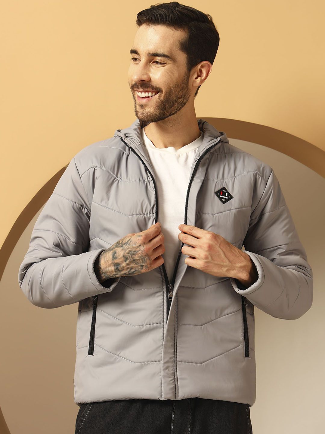 Christy World Men Hooded Solid Padded Jacket