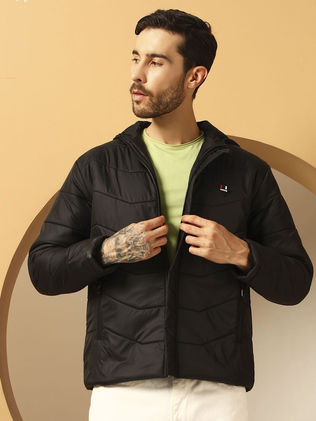Christy World Men Hooded Solid Padded Jacket