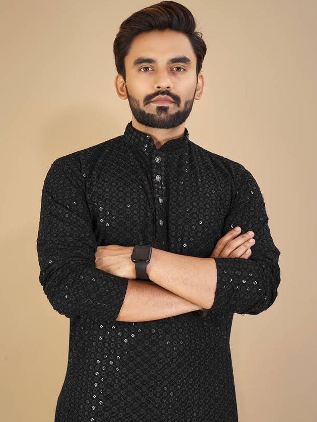 ORIFAB Men Black Cotton Kurtas