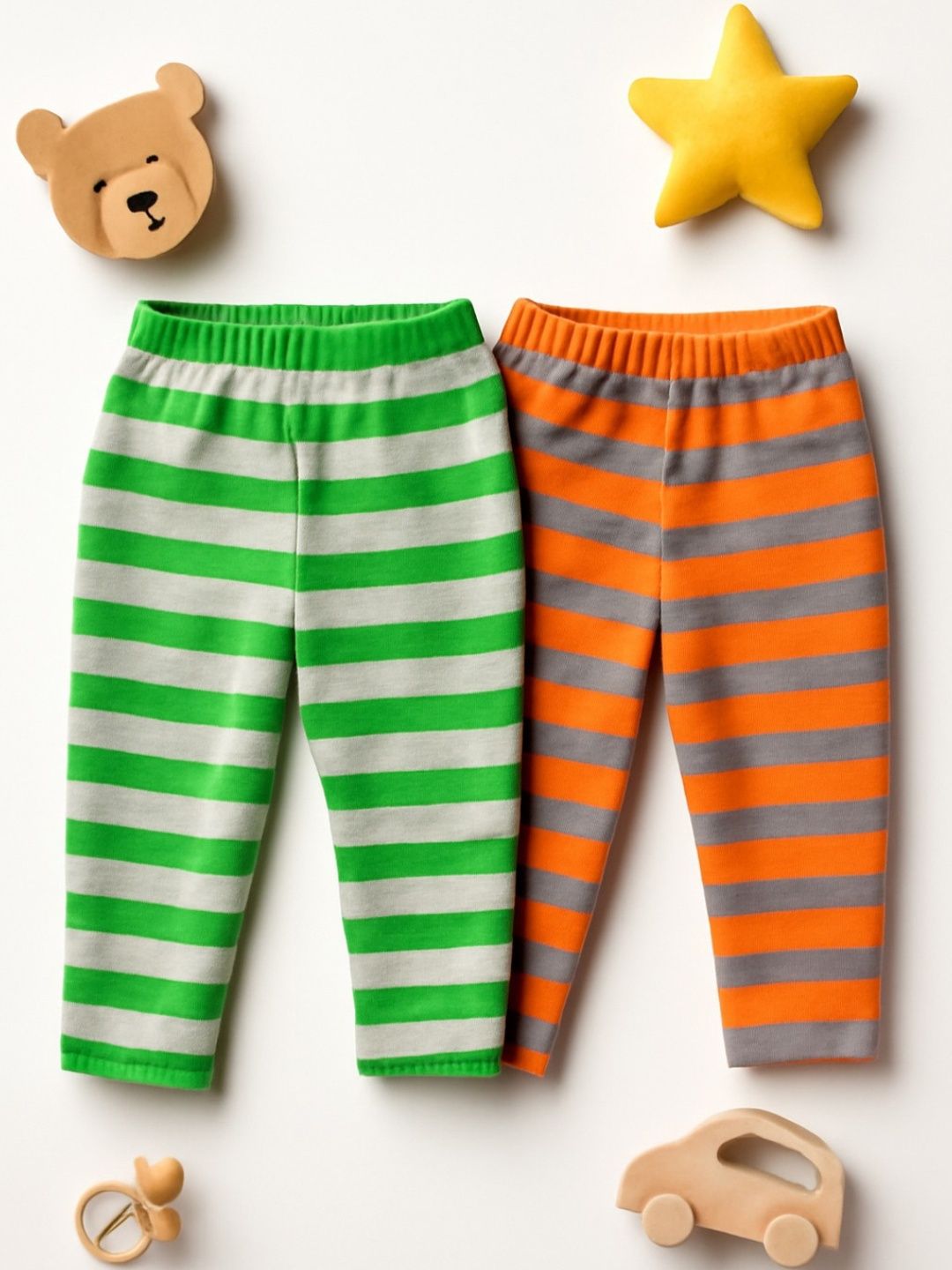 CORTICA Boys Pack Of 2 Green & Orange Striped Track Pants