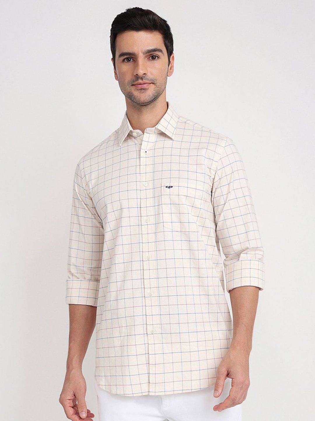 ColorPlus ColorPlus Checked Printed Spread Collar Comfort Regular Fit Cotton Casual Shirt