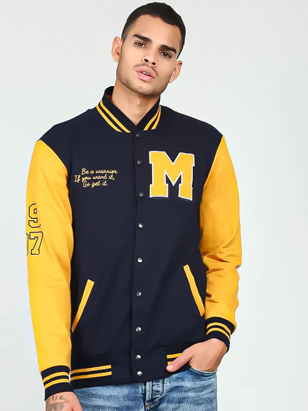 CAHOOT Men Stand Collar Colourblocked Lightweight Bomber Jacket