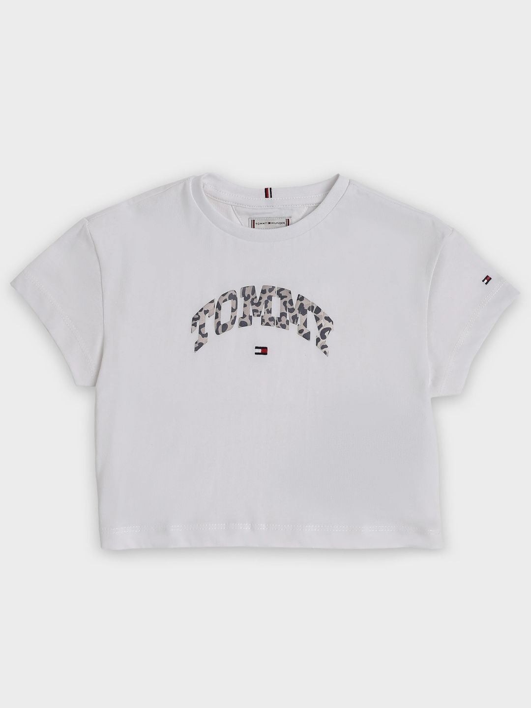 Tommy Hilfiger Girls Brand Logo Printed Relaxed Fit Cotton T-shirt