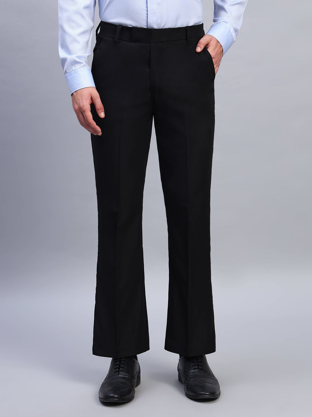 AXNIS Men Smart Bootcut Mid-Rise Easy Wash Cotton Pleated Trouser
