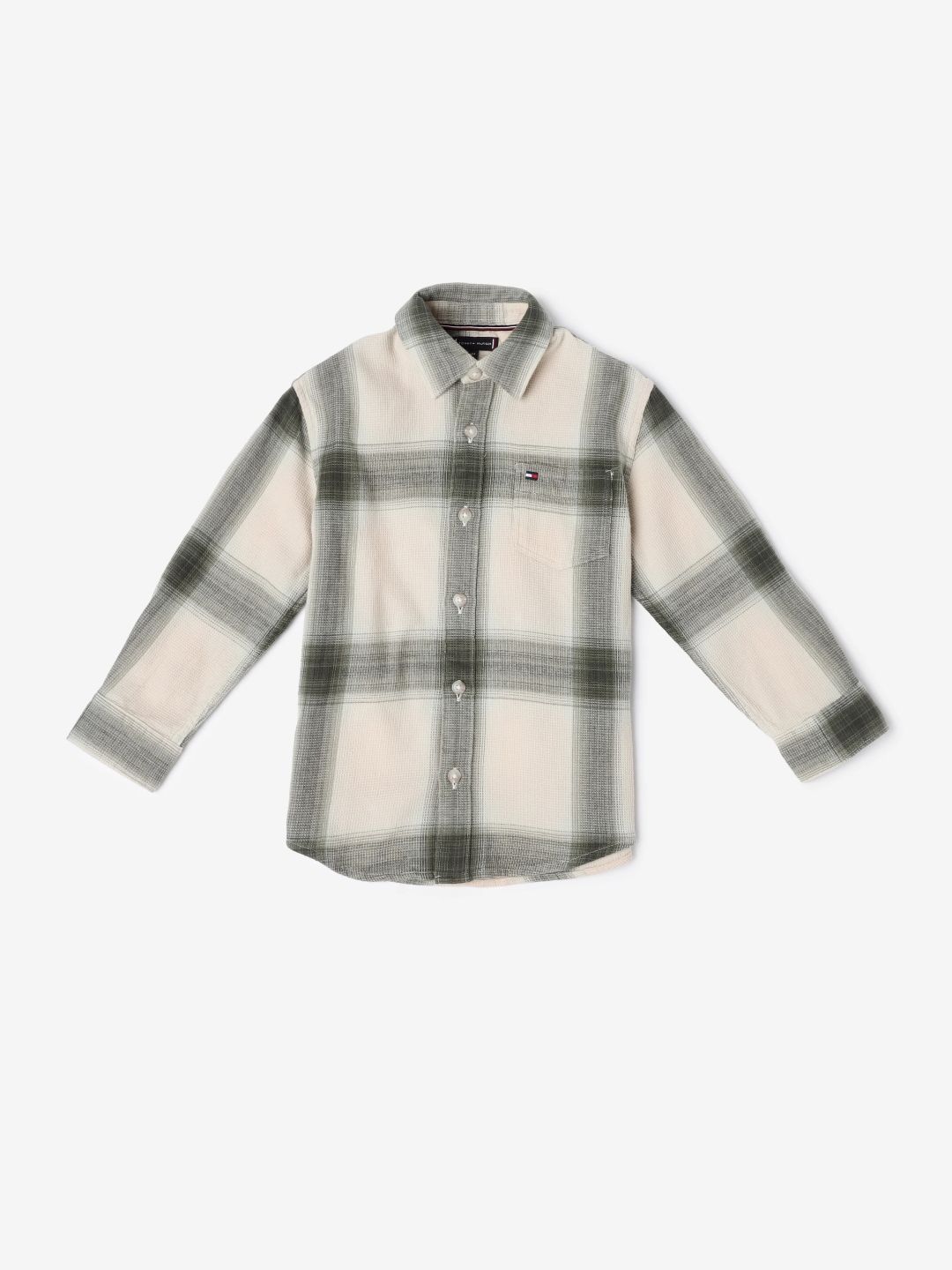 Tommy Hilfiger Boys Relaxed Fit Windowpane Checked Spread Collar Pure Cotton Casual Shirt