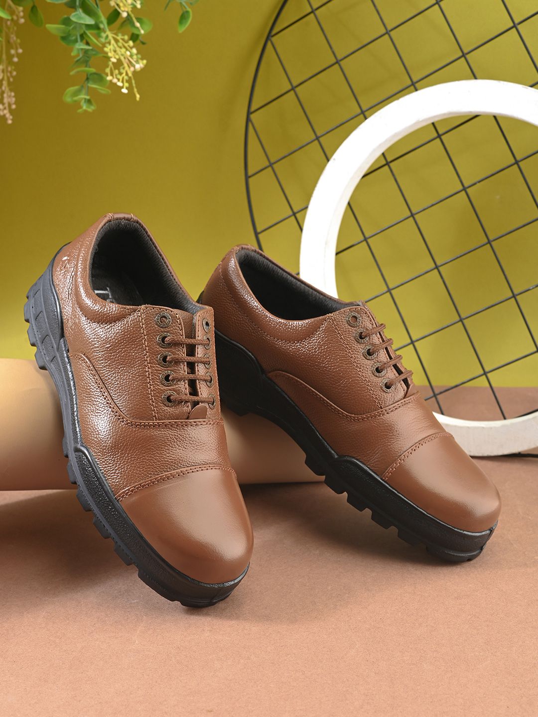 TSF Men Tan Leather Formal Shoes