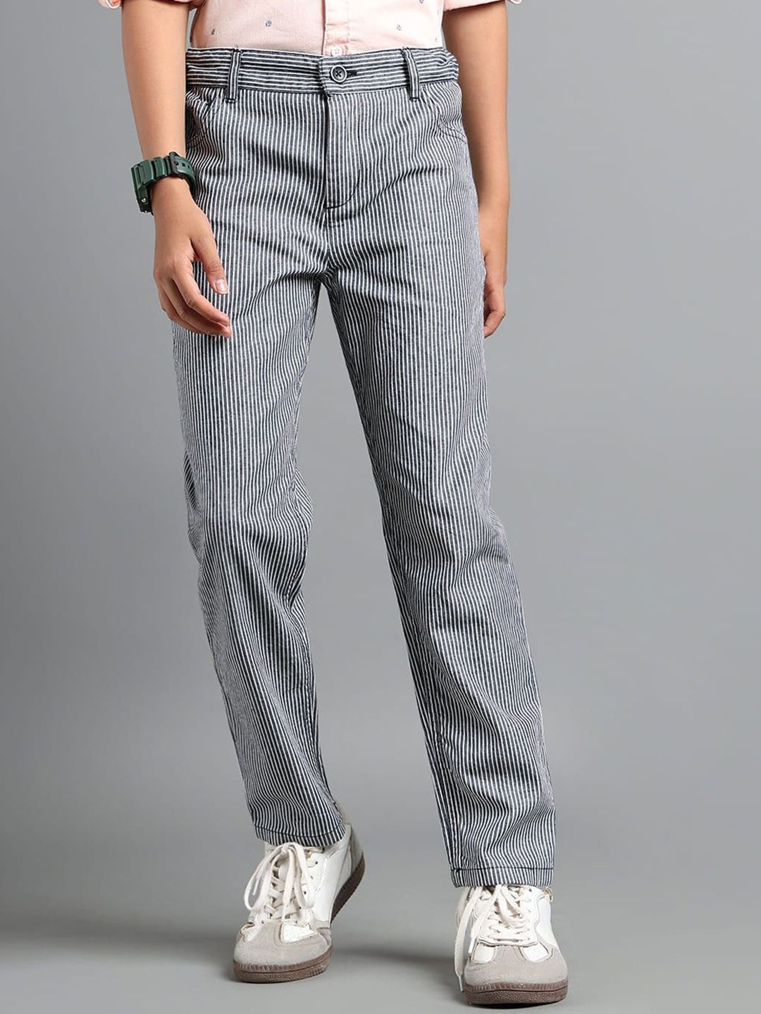 UNDER FOURTEEN ONLY Boys Striped Regular Fit Mid-Rise Cotton Trousers