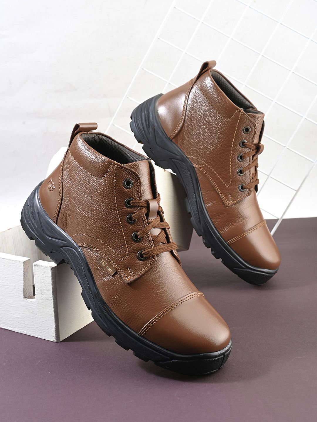TSF Men Tan Leather Formal Shoes