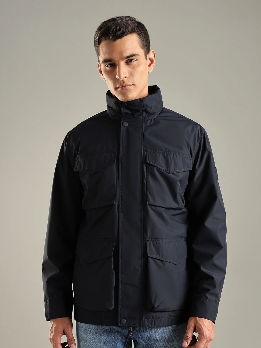 Tommy Hilfiger Men Mock Collar Solid Casual Padded Jacket