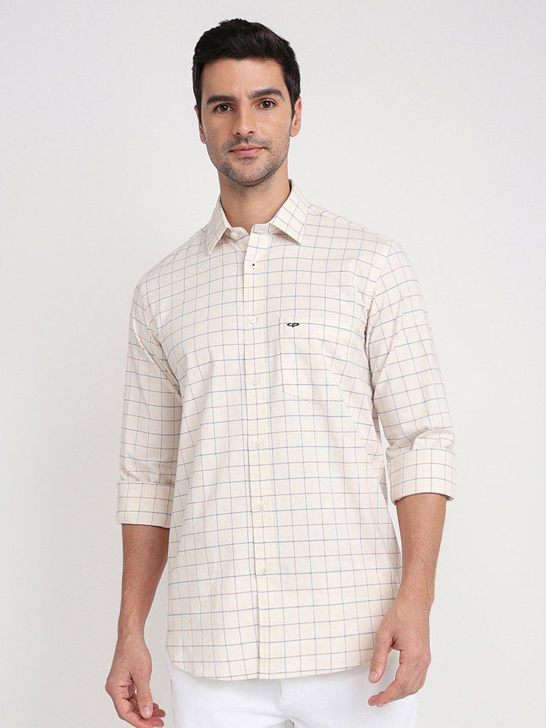 ColorPlus ColorPlus Men Comfort Fit Grid Tattersall Checked Spread Collar Cotton Casual Shirt