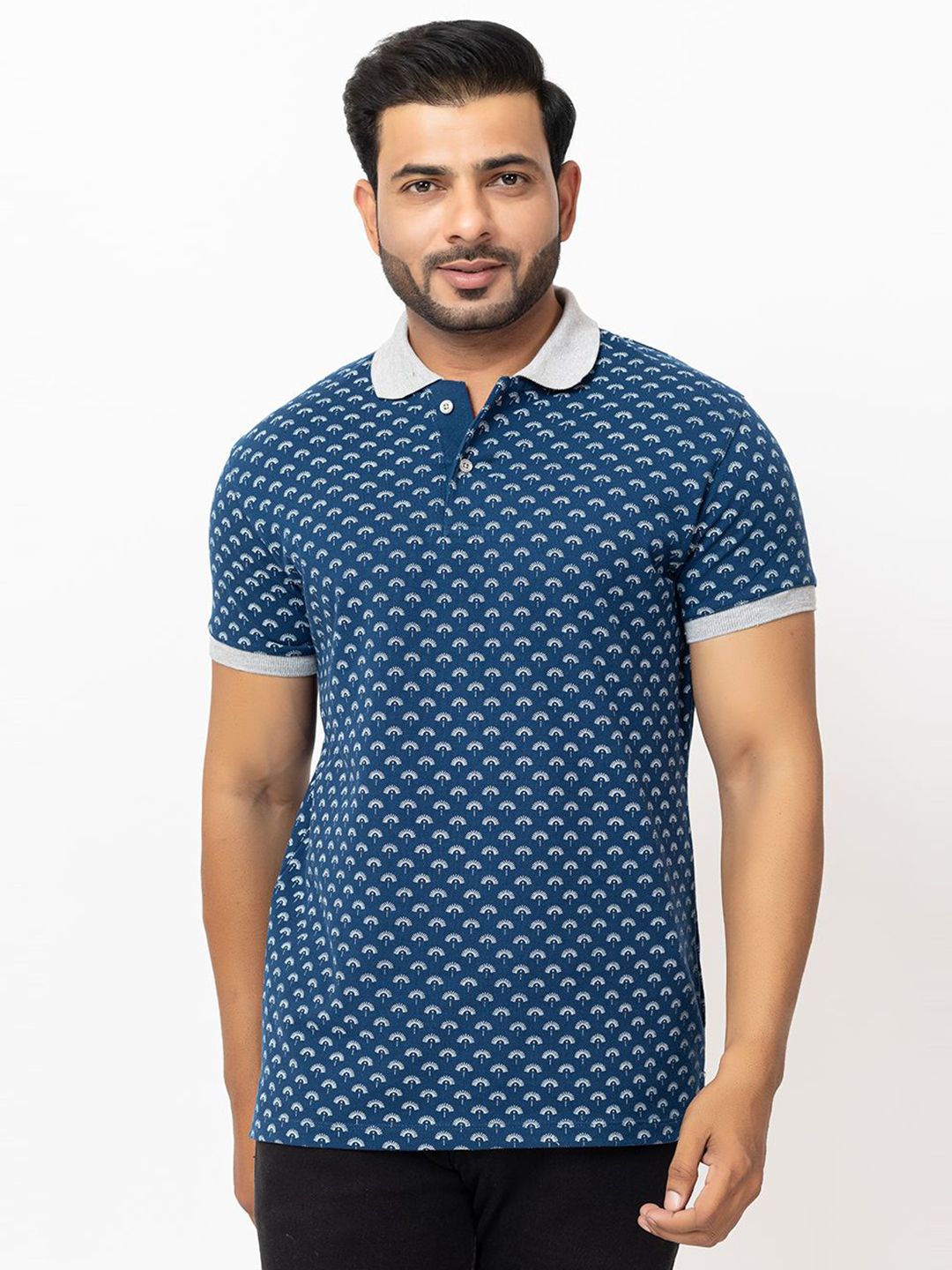 PYRO SPIRIT Geometric Printed Polo Collar Relaxed Fit Cotton T-shirt