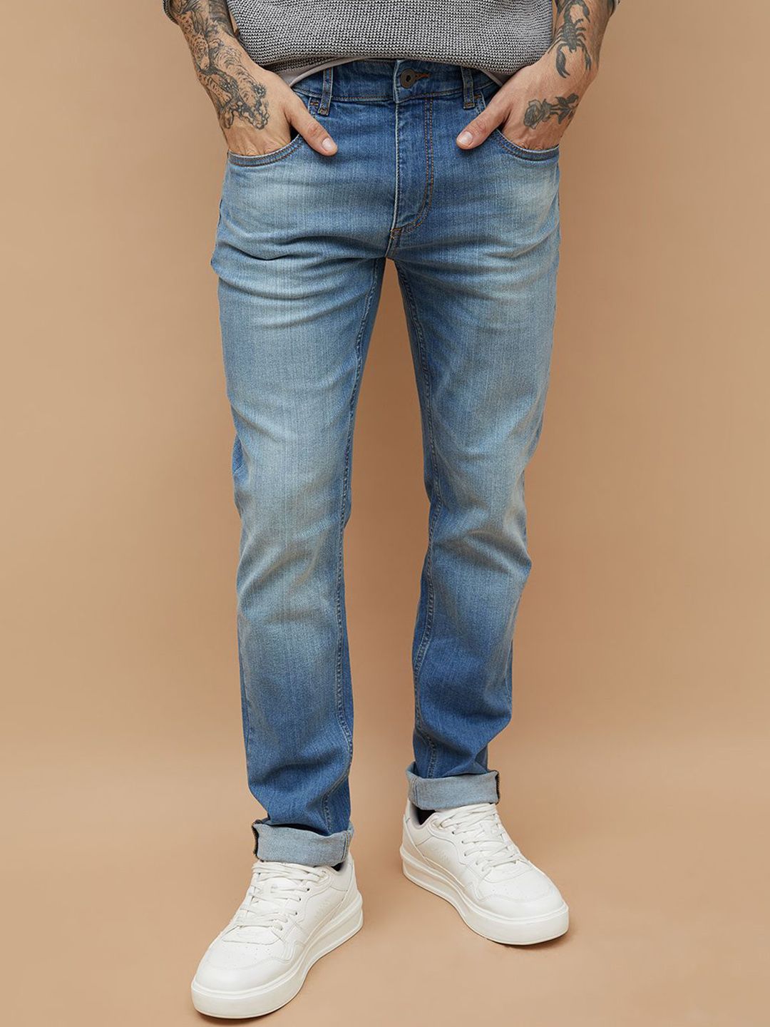 Forca by Lifestyle Men Tapered Fit Mid-Rise Heavy Fade Jeans