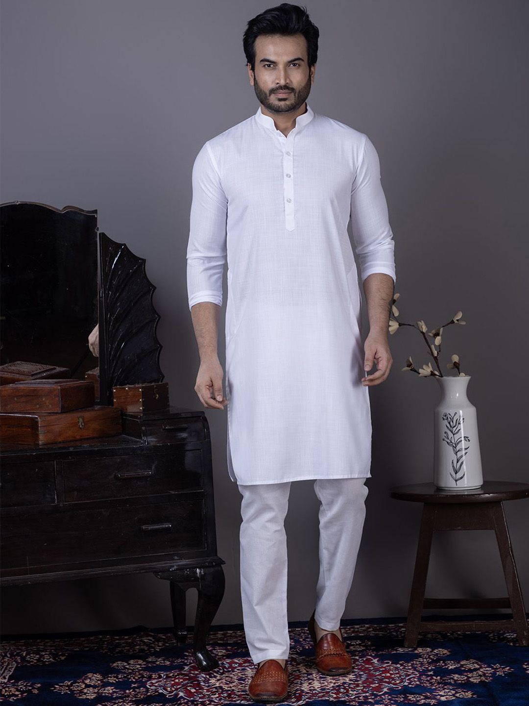 DEVOILER DEVOILER Men Mandarin Collar Regular Kurta with Pyjamas
