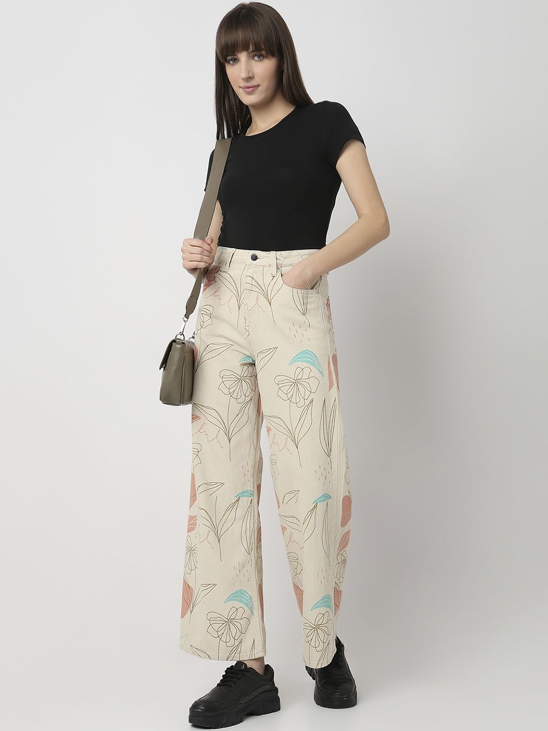 SPYKAR Spykar Women Ecru High Rise Wide Leg Casual Jeans