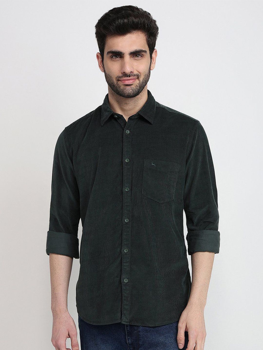 Parx Smart Spread Collar Cotton Slim Fit Shirt