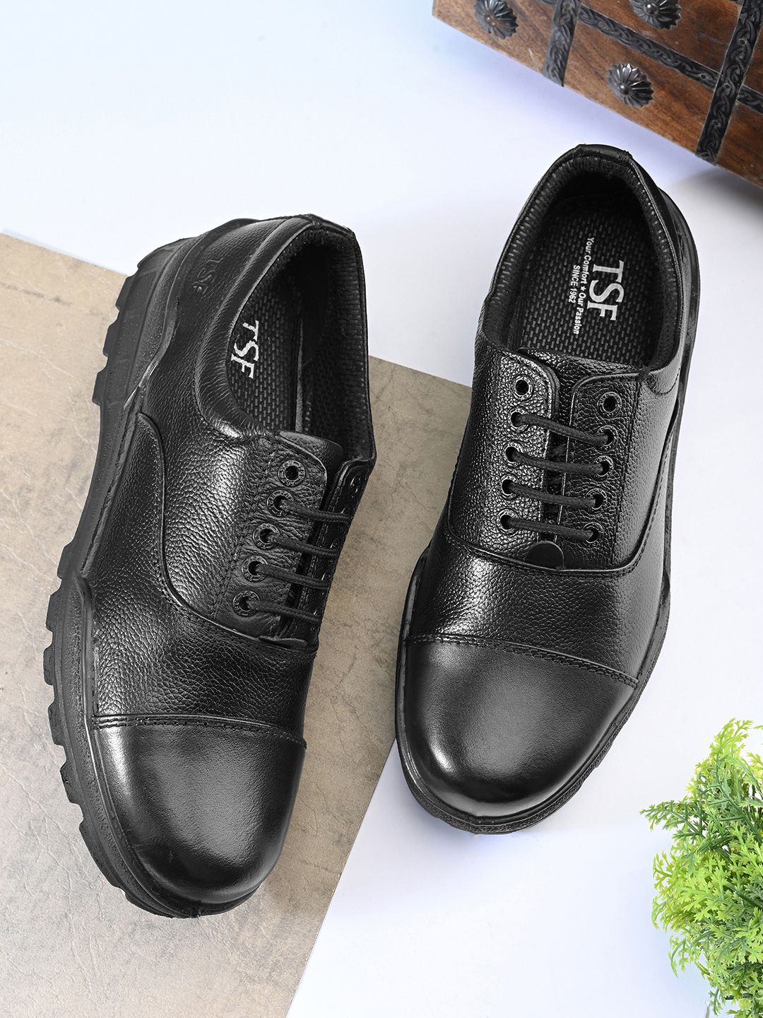 TSF Men Black Leather Formal Shoes