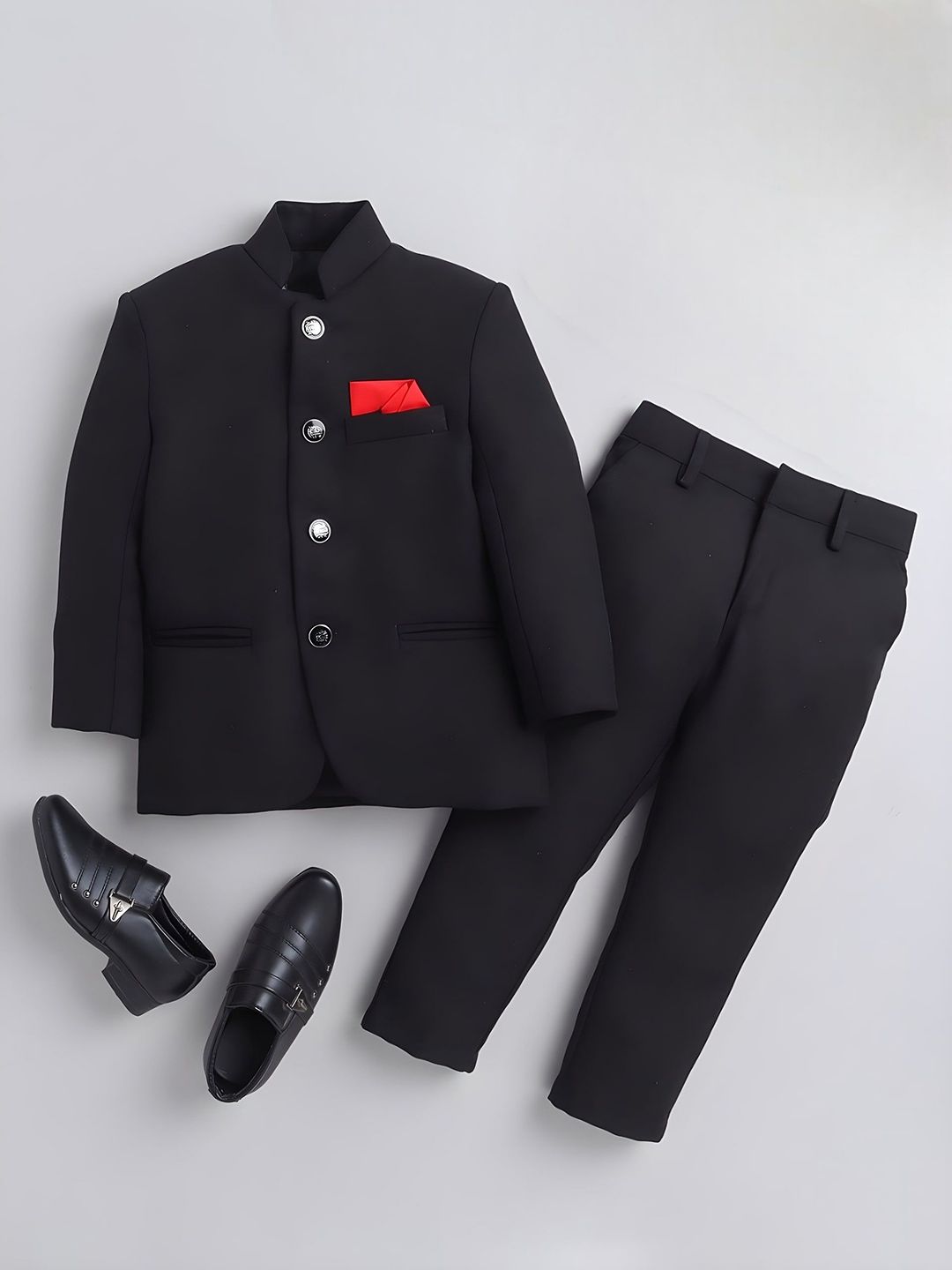 BAESD Boys Mandarin Collar Ventless Single-Breasted 2-Piece Jodhpuri Suits