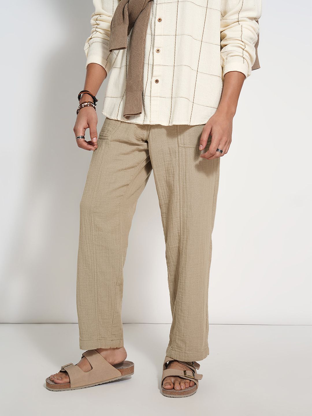 7 Alt by Pantaloons Men Relaxed Fit Pure Cotton Trousers