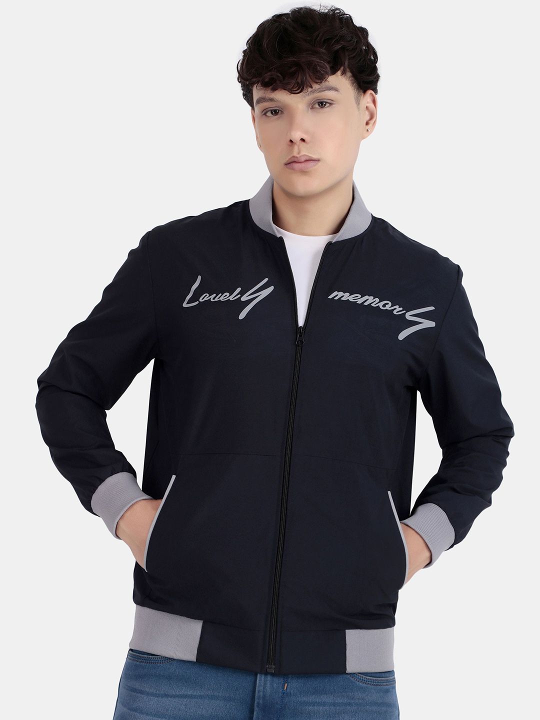Mast & Harbour Men Collarless Graphic Printed Bomber Jacket