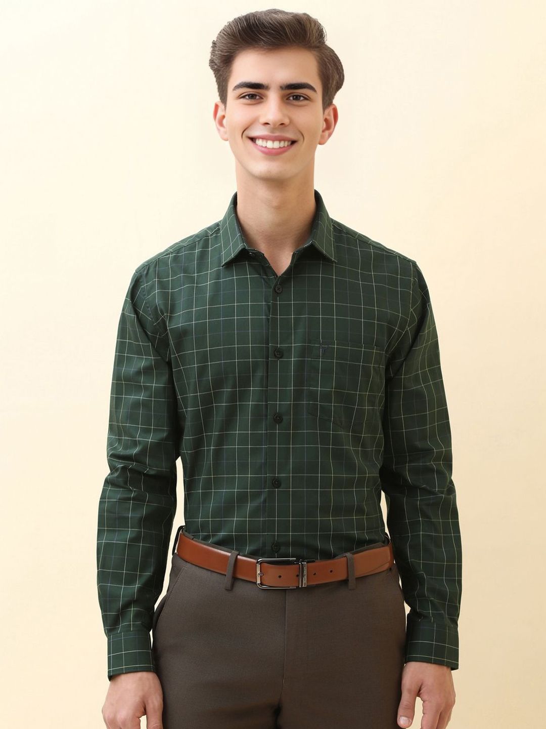 Allen Solly Grid Tattersall Checked Checked Pure Cotton Slim Fit Formal Shirt