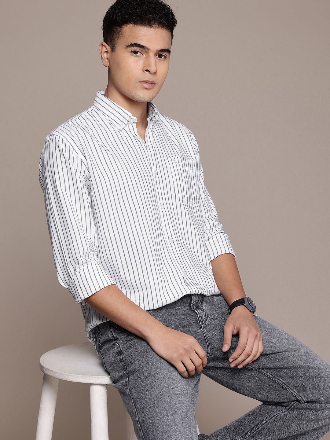 BS BLUE SQUAD Slim Fit Vertical Striped Casual Shirt