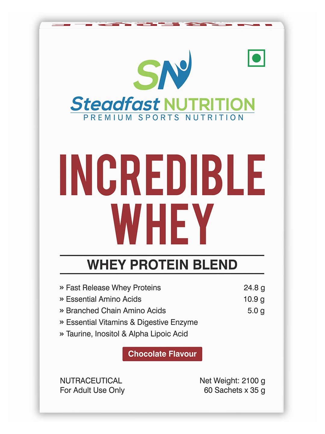 Steadfast Nutrition Incredible Whey Protein Blend For An Incredible You Chocolate 60 Sachets 2100g