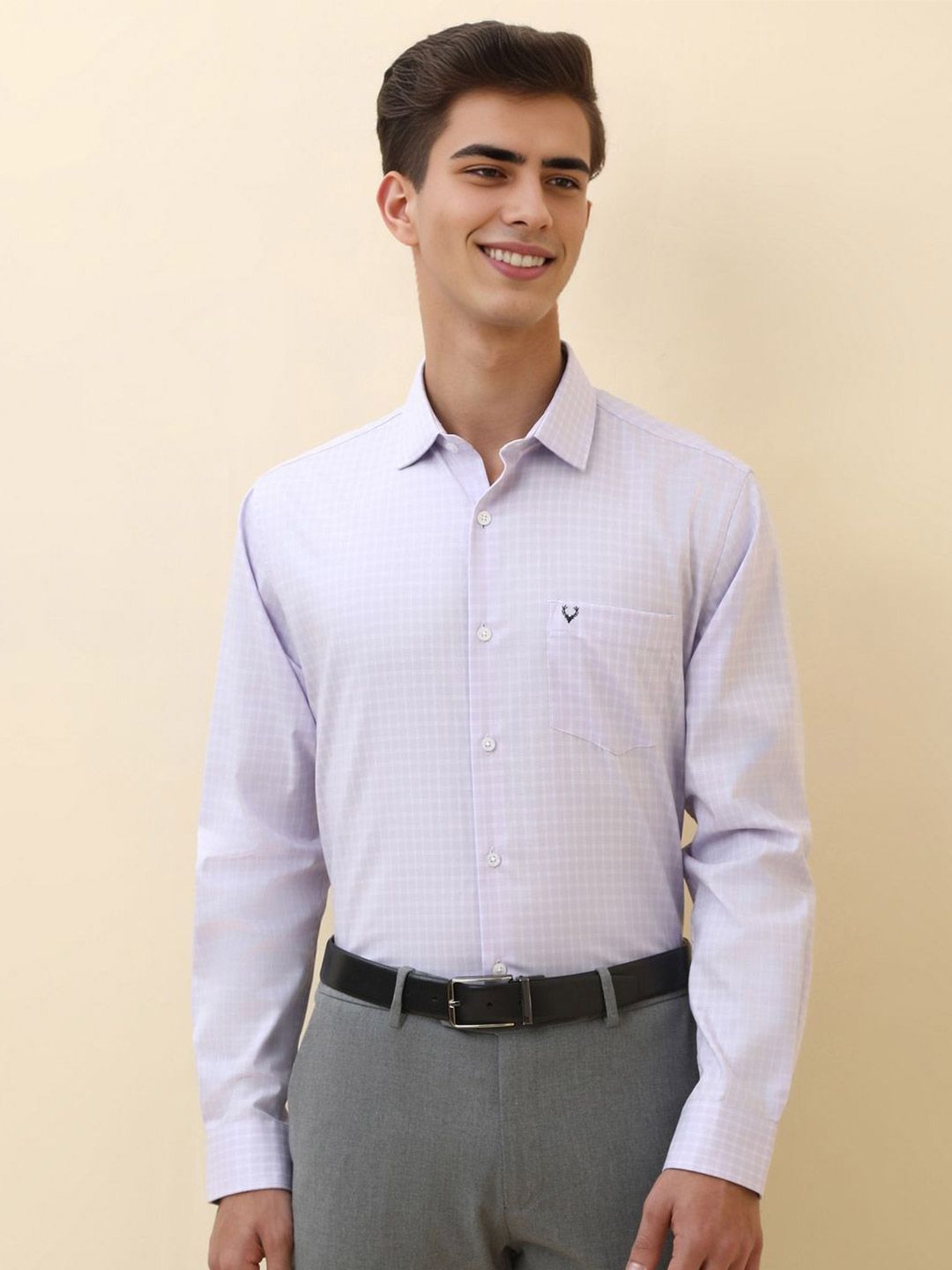 Allen Solly Men Gingham Checked Spread Collar Pure Cotton Formal Shirt
