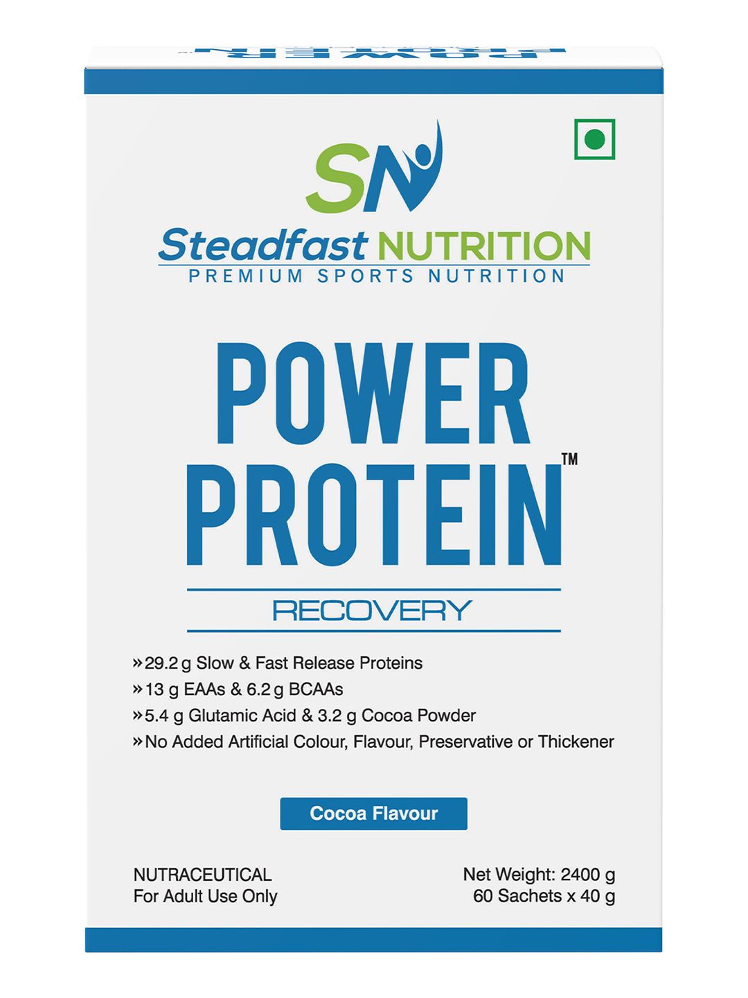Steadfast Nutrition Power Protein Glutamine and Essential Amino Acids Natural Cocoa 60 Sachets 2400g