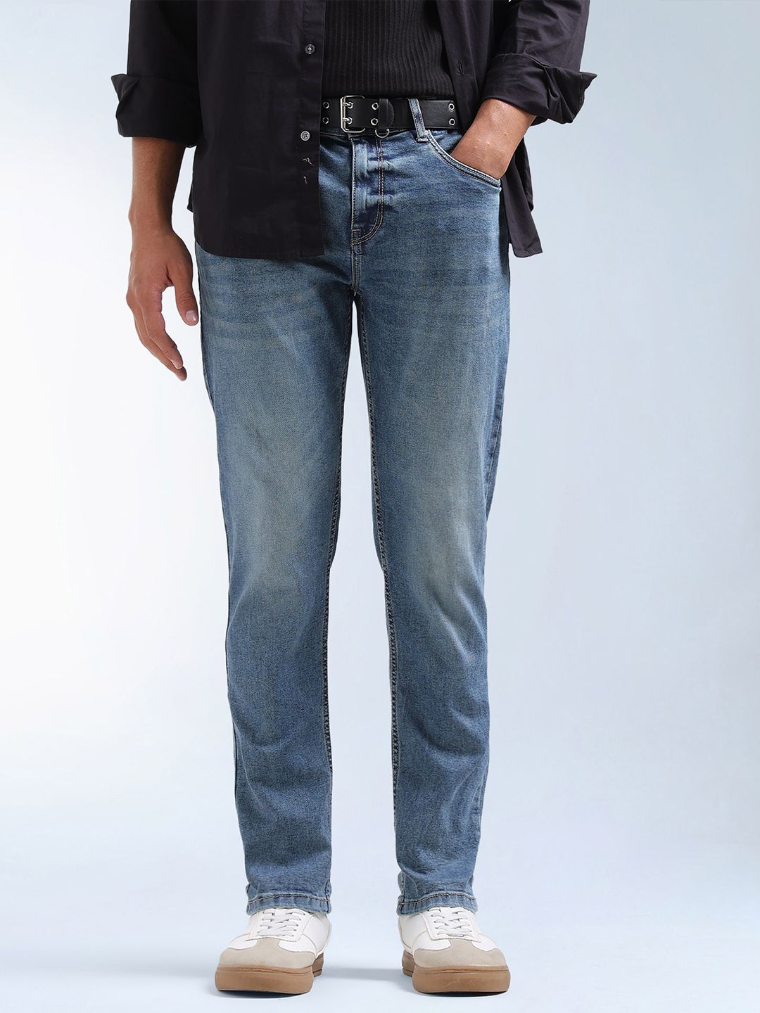 Flying Machine Men Tapered Fit Mid-Rise Light Fade Stretchable Jeans