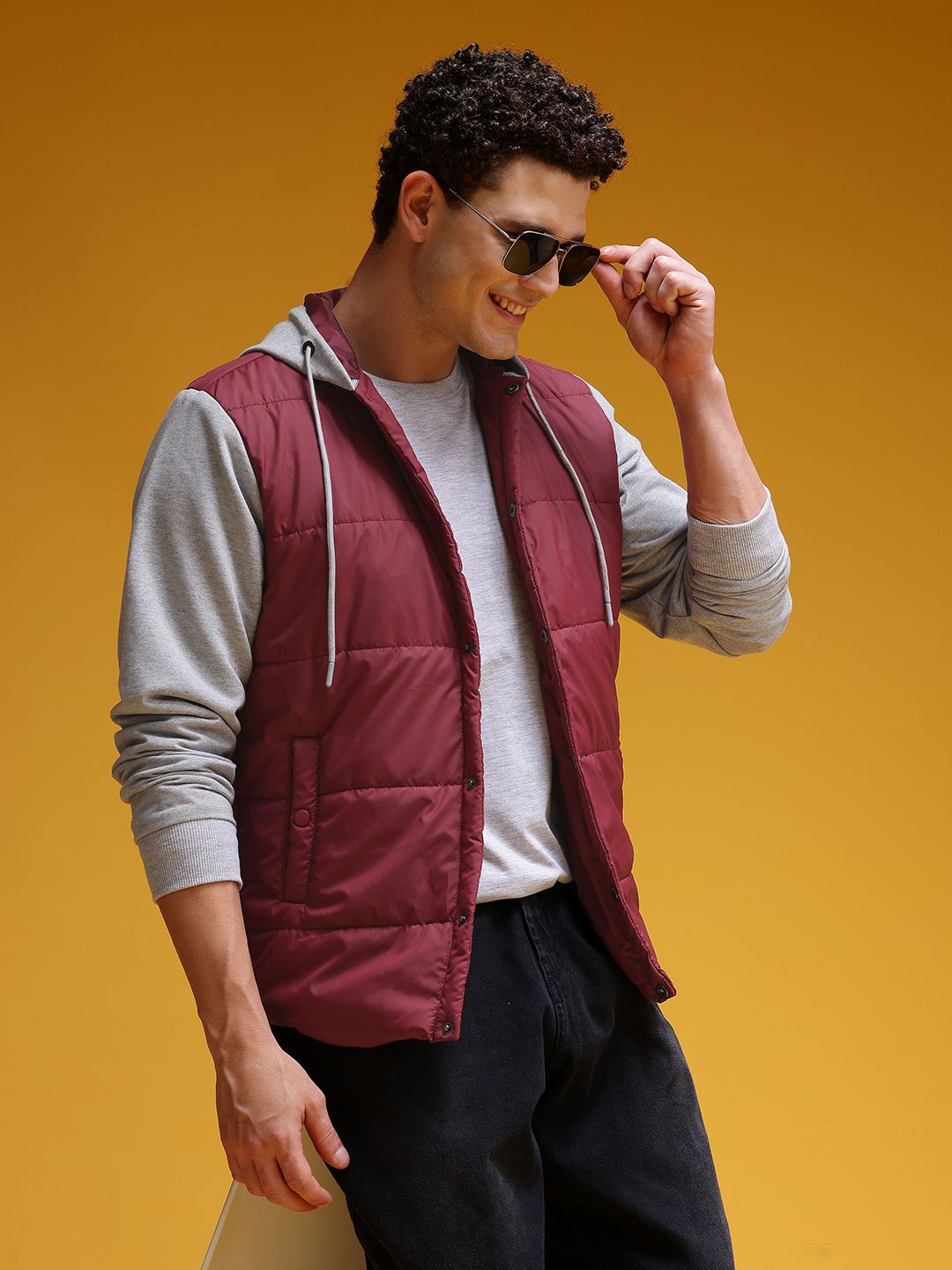 HERE&NOW Colourblocked Hooded Padded Jacket
