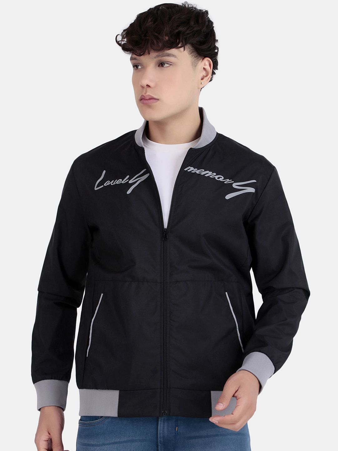 Mast & Harbour Men Collarless Graphic Printed Bomber Jacket