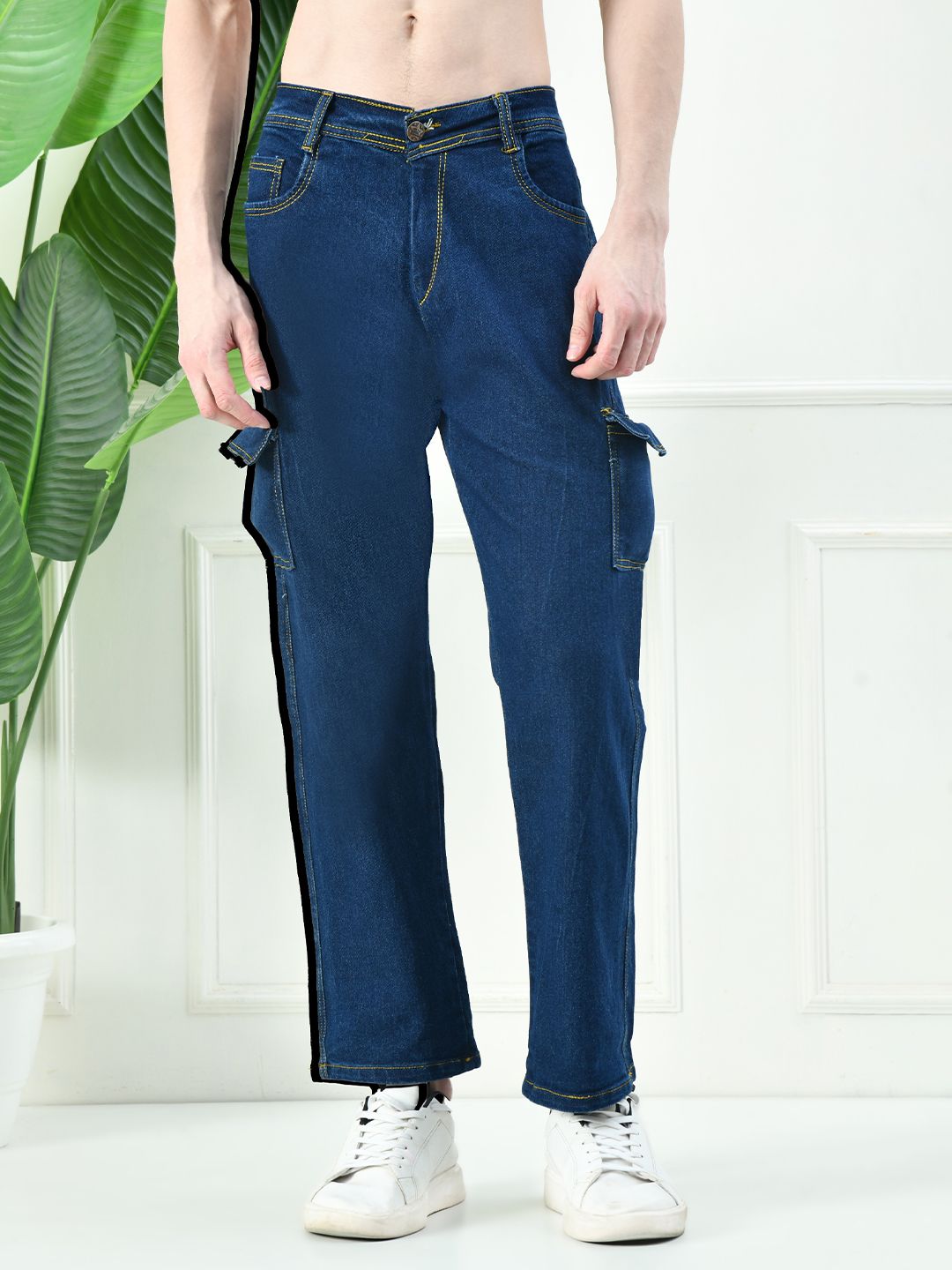 MaverIQ Men Classic Boyfriend Fit Mid-Rise Stretchable Cargo Styles Jeans