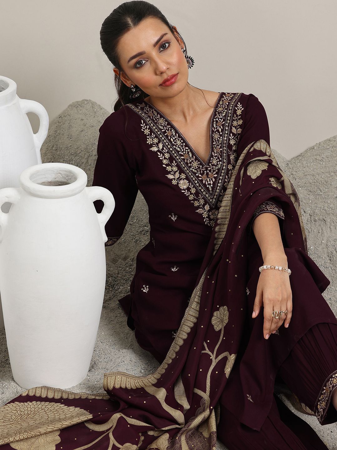 Libas Libas Women Floral Embroidered Regular Sequinned Kurta with Salwar & Dupatta