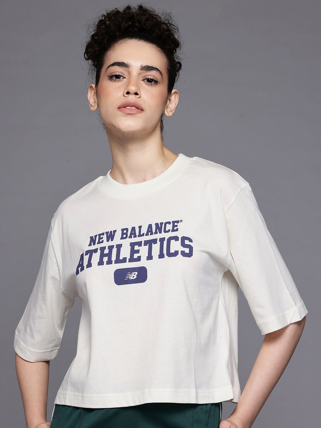 New Balance Typography Print Drop-Sleeves Cotton Relaxed Fit Heritage T-shirt