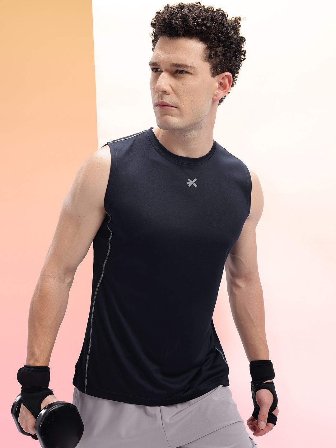 HRX by Hrithik Roshan Contrast Stitch Detail Sleeveless Rapid-Dry Training T-shirt